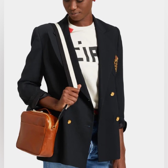 Clare V Adjustable Crossbody Strap Natural Cream Black with Gold Clips - Picture 2 of 3